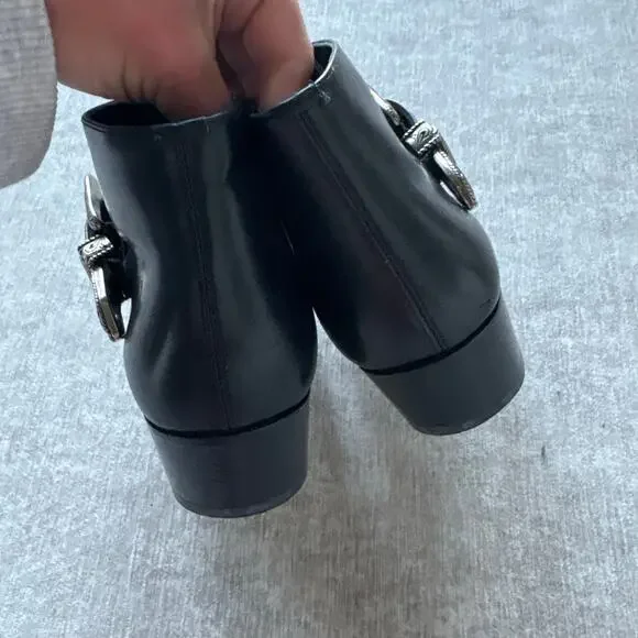 Saint Laurent Black Leather Buckle Boots - Picture 8 of 8